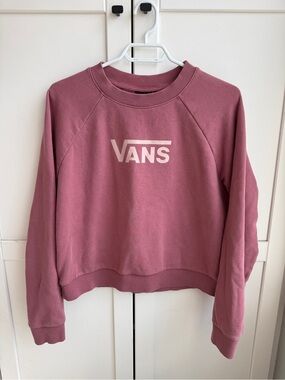 Vans Womens Size M Dusty Rose Logo Crewneck Cropped Sweatshirt Skater Streetwear